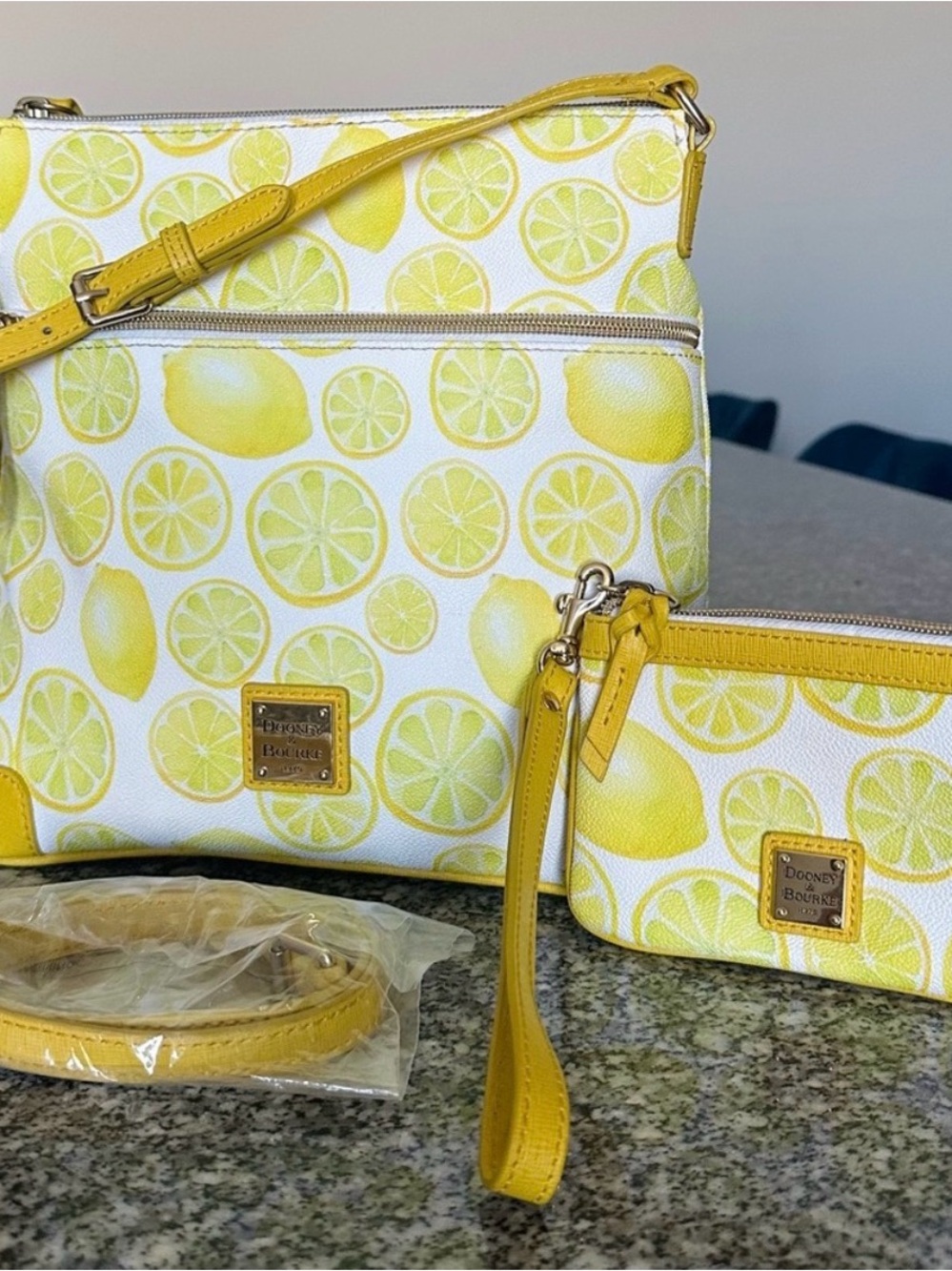Dooney & Bourke Lemon Botanical Triple Zip Crossbody & Wristlet Set